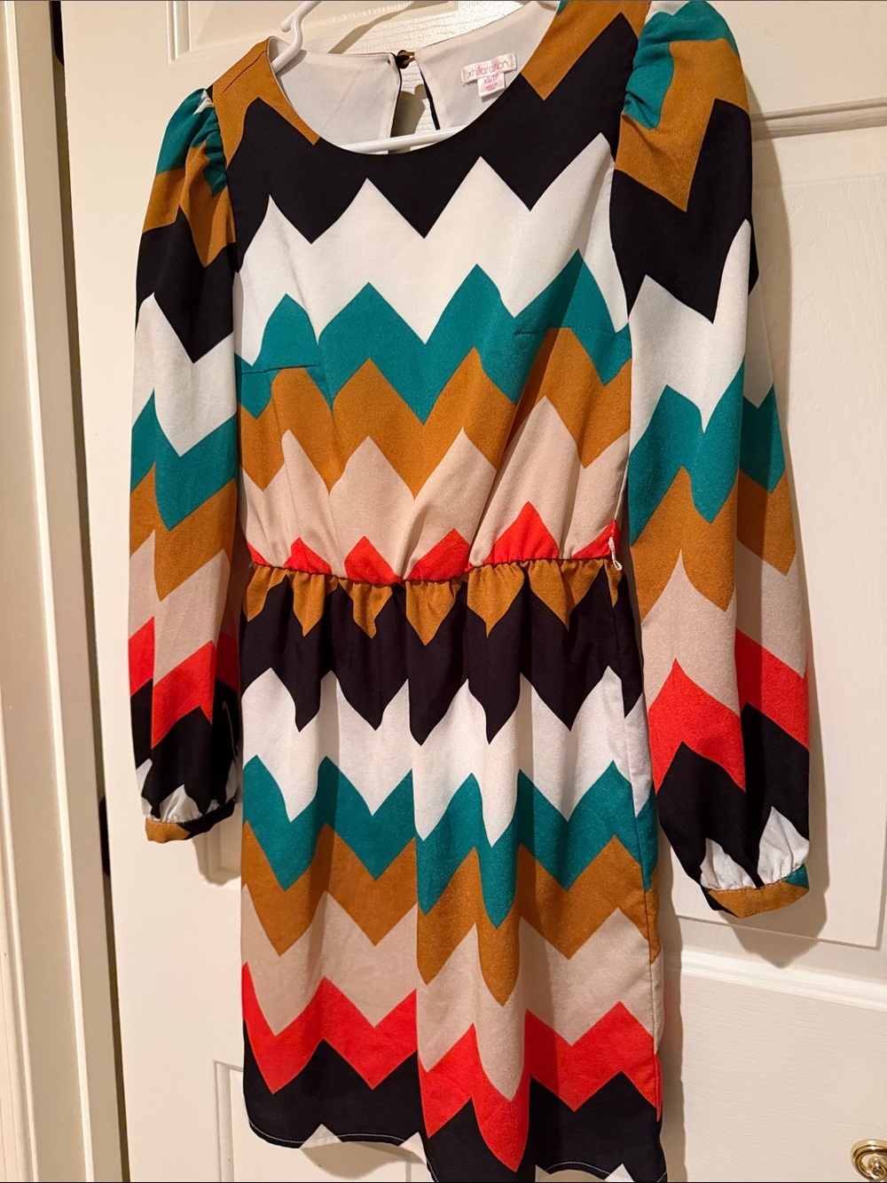 Girls Chevron Print Long Sleeve Dress - Multicolor